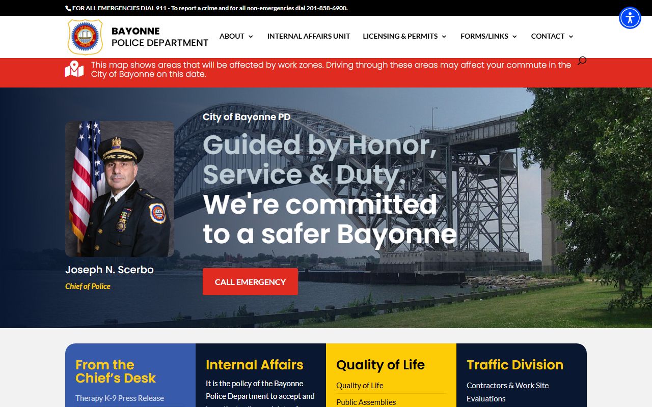 Bayonne Police Department page for background check records