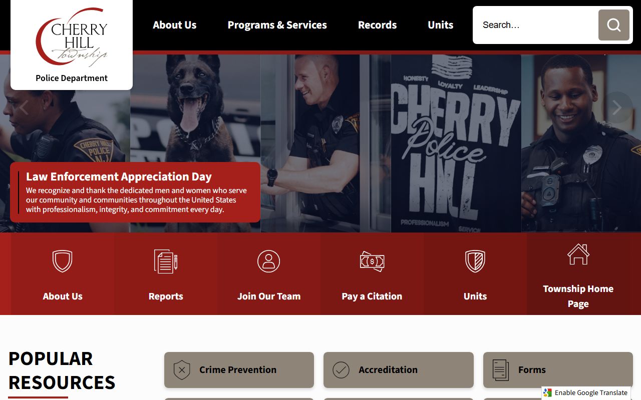 Cherry Hill Police Department page for background check records