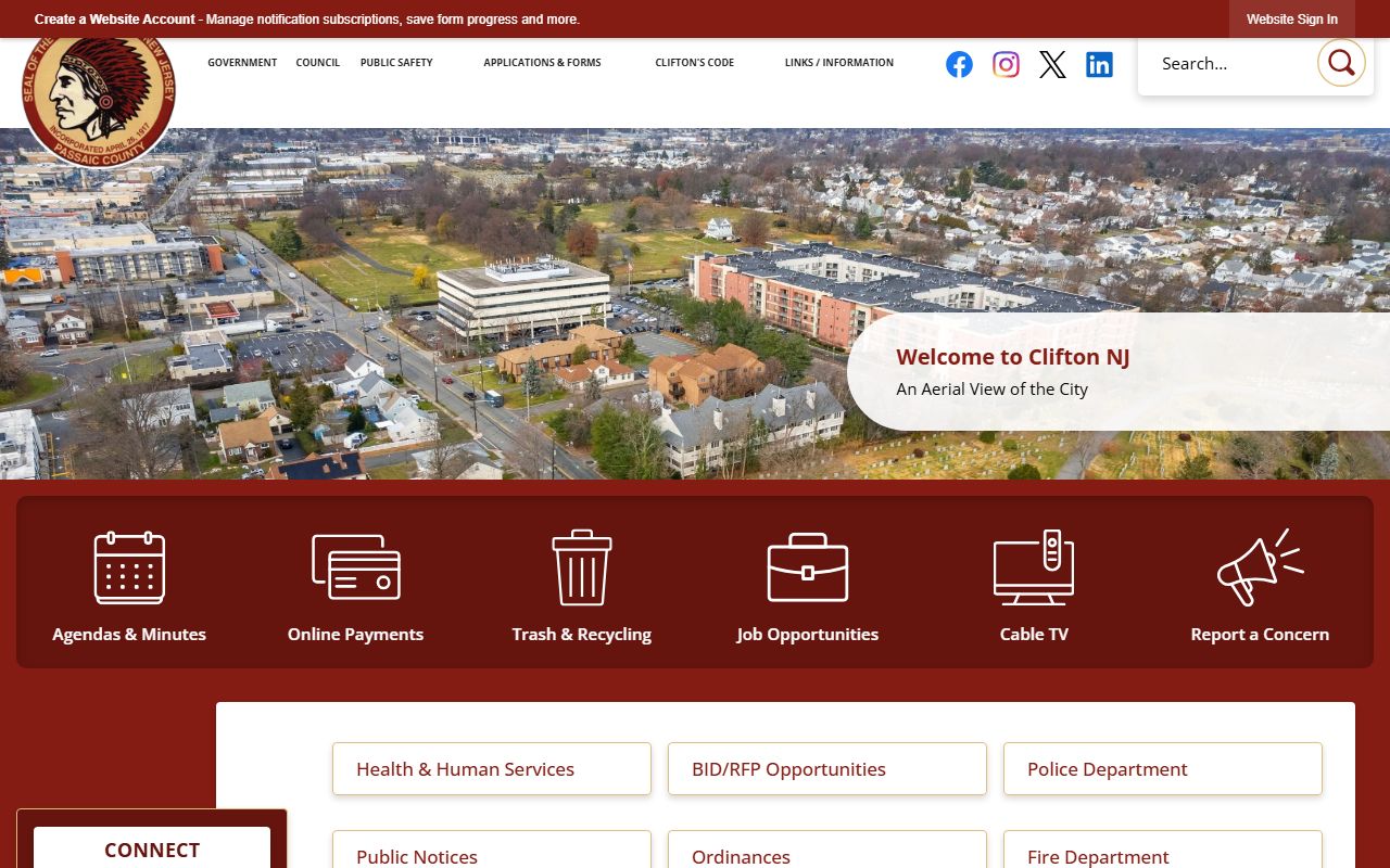 Clifton city homepage for background check record access