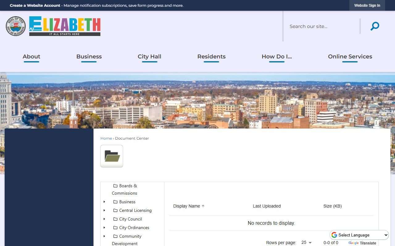 Elizabeth Document Center for background check OPRA request forms