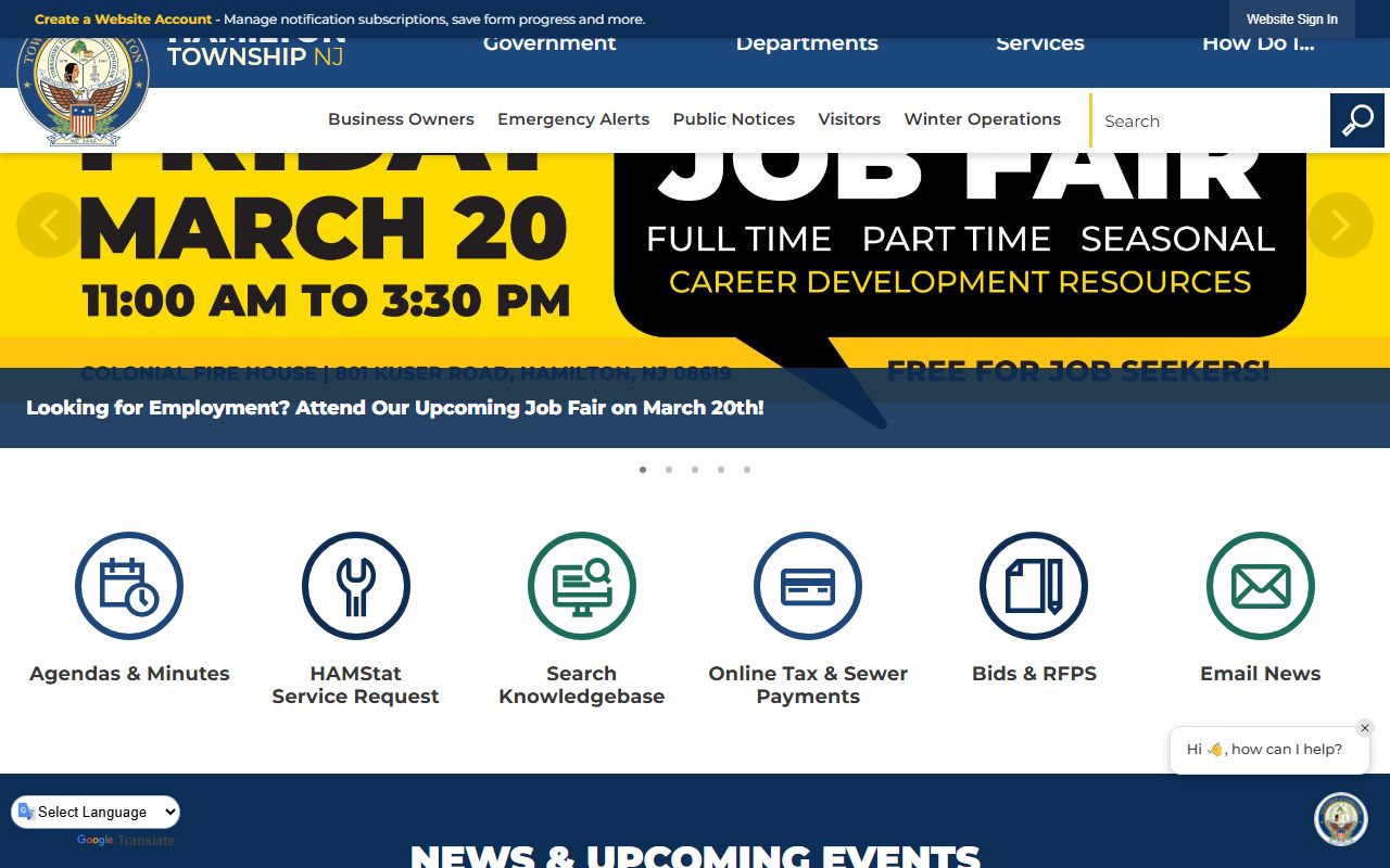 Hamilton Township homepage for background check resources