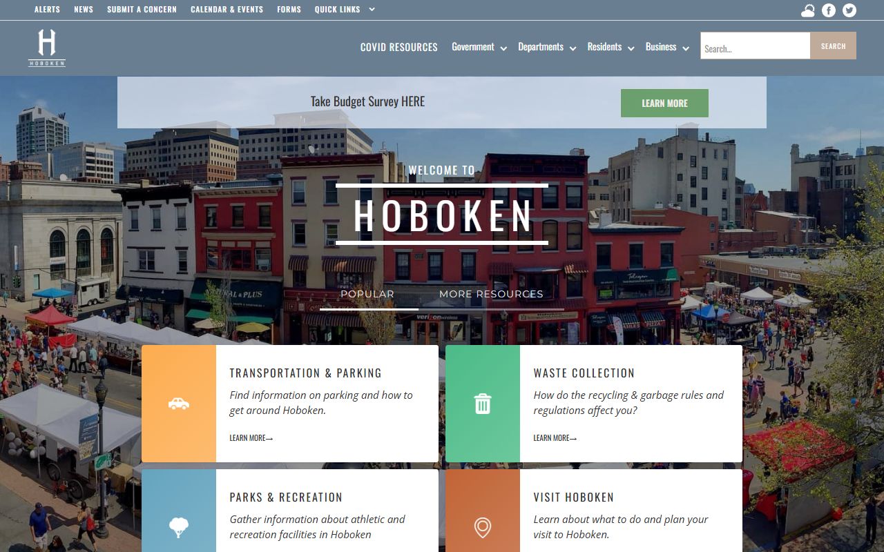City of Hoboken homepage for background check information