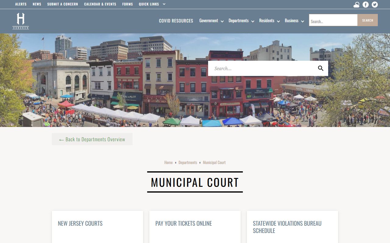 Hoboken Municipal Court page for background check records
