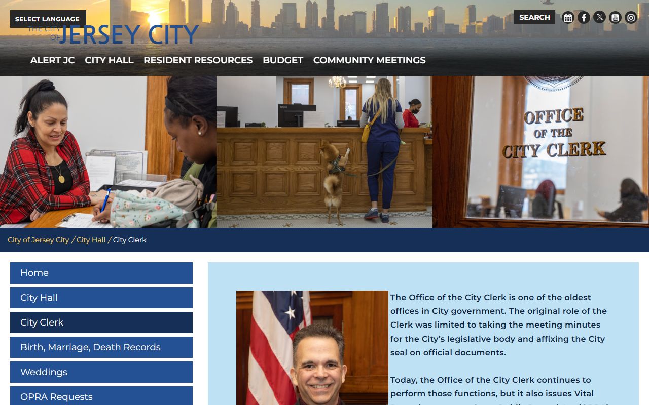 Jersey City Clerk OPRA page for background check submissions