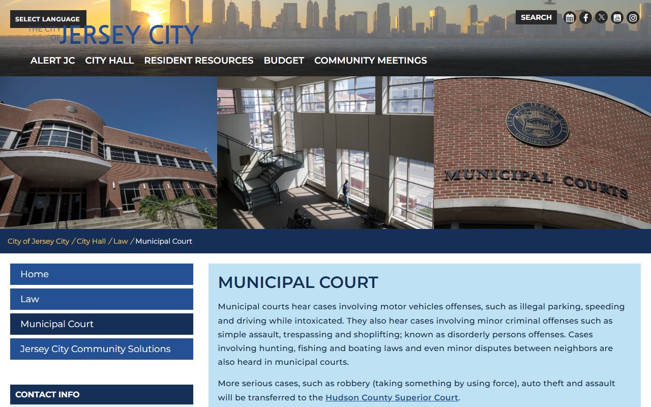 Jersey City Municipal Court page for background check case records