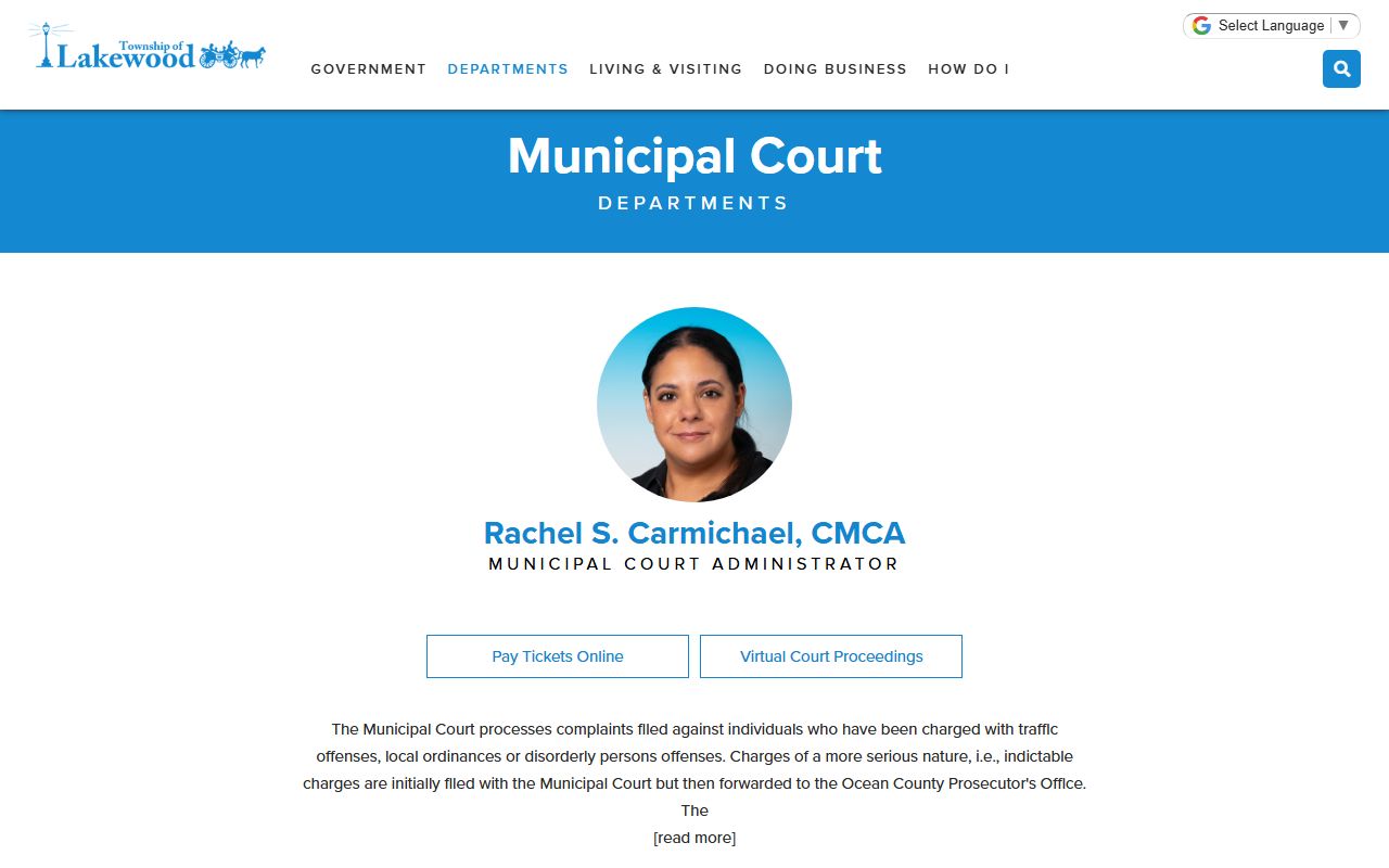 Lakewood Municipal Court page for background check court records