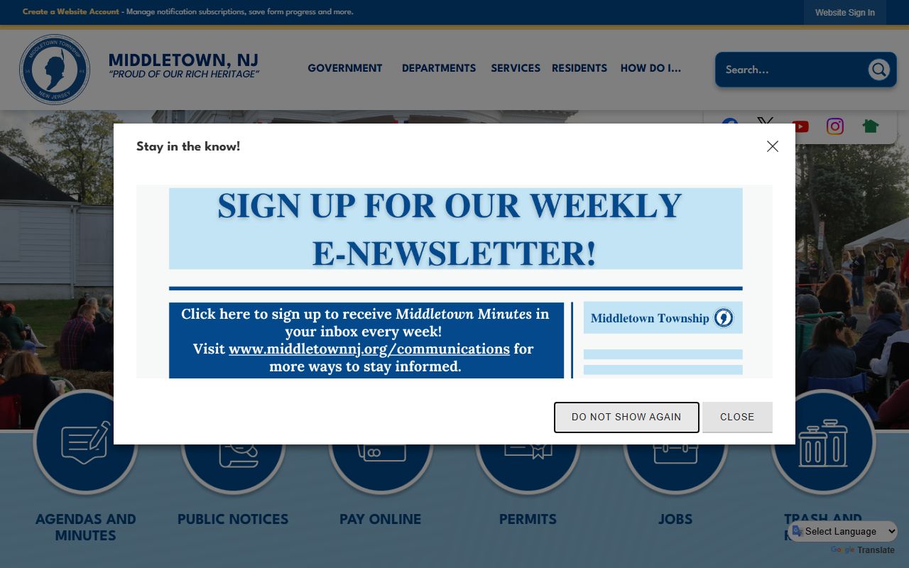 Middletown Township homepage for background check record requests