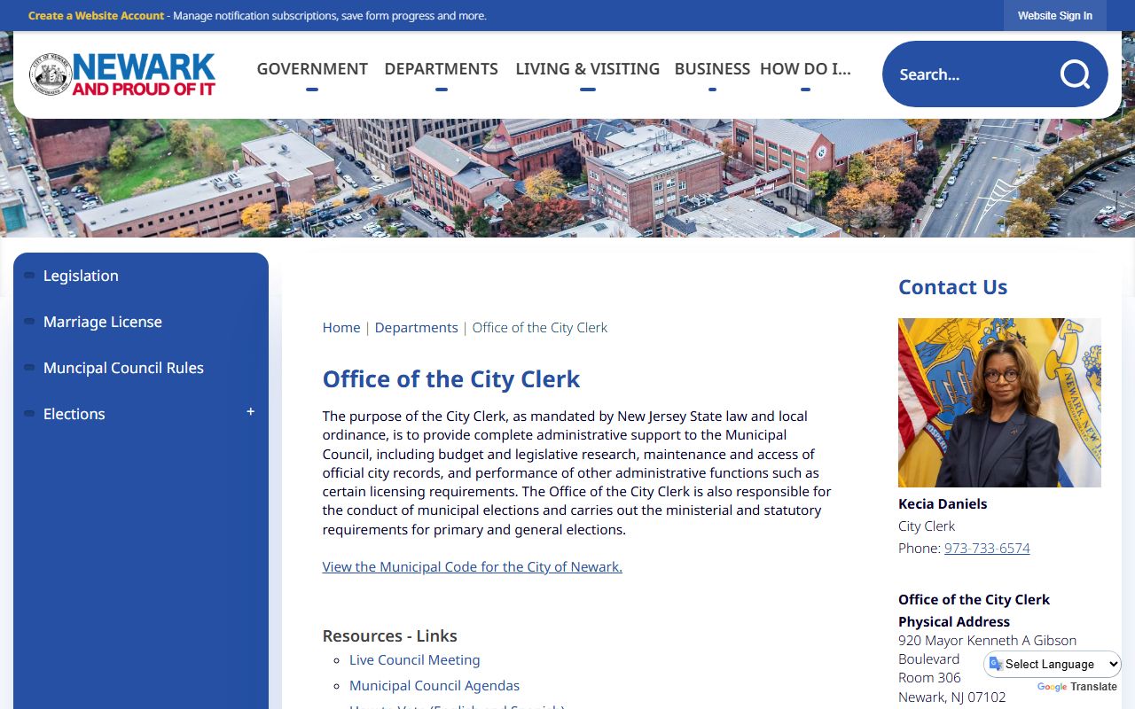 Newark City Clerk office page for background check requests