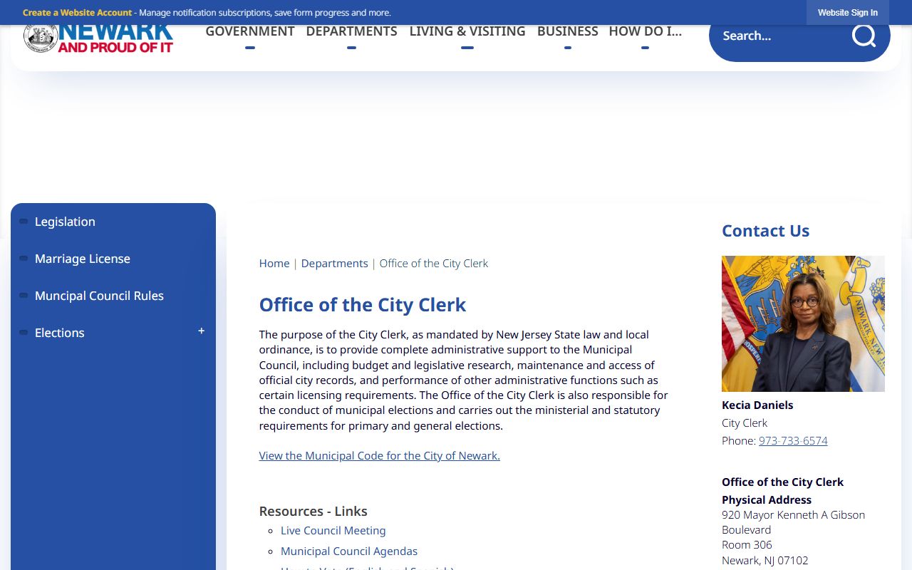 Newark City Clerk OPRA page for background check fee information