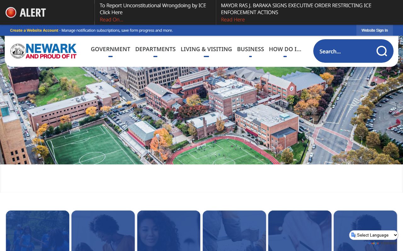 City of Newark homepage for background check information