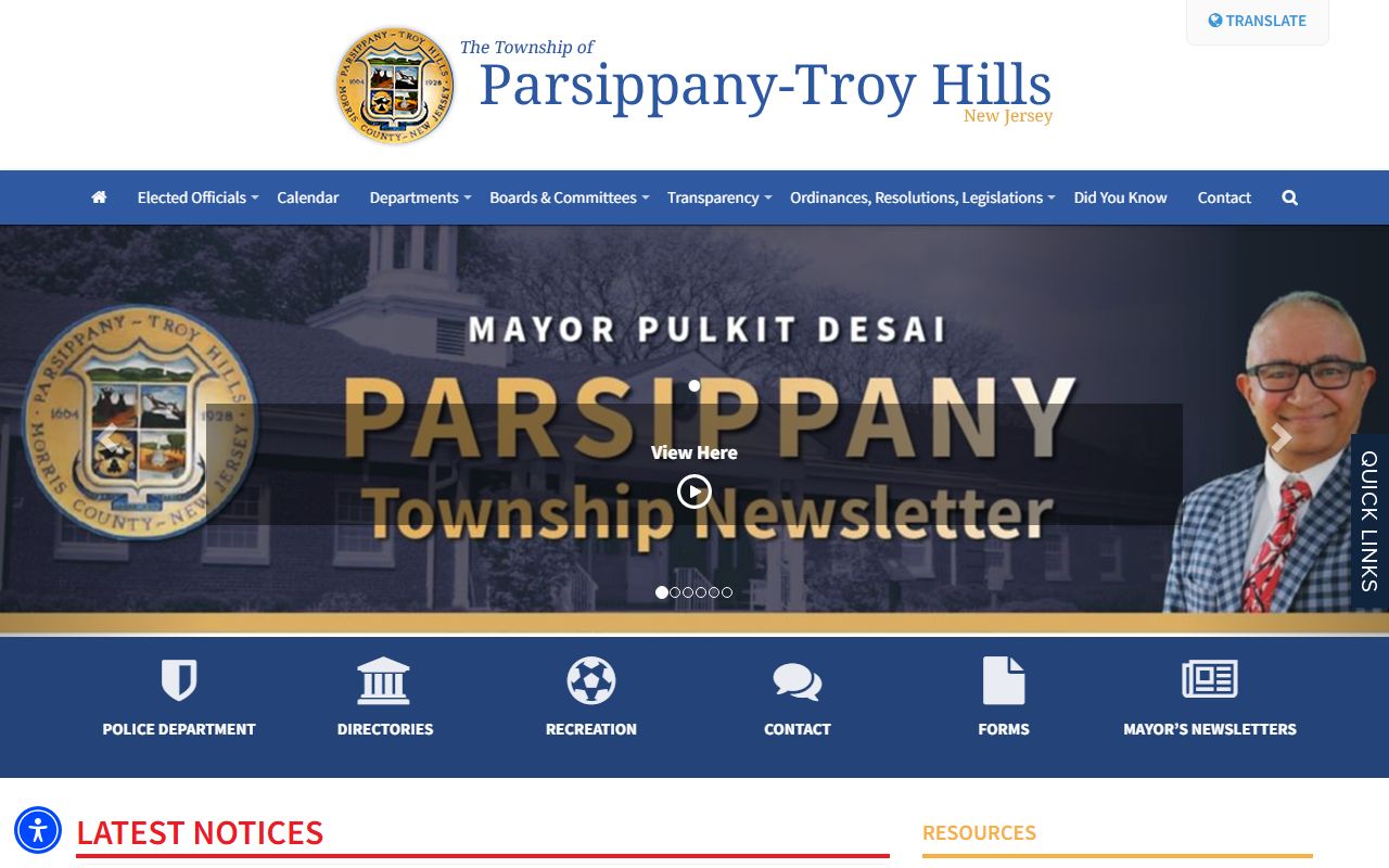 Parsippany-Troy Hills Township homepage for background check information