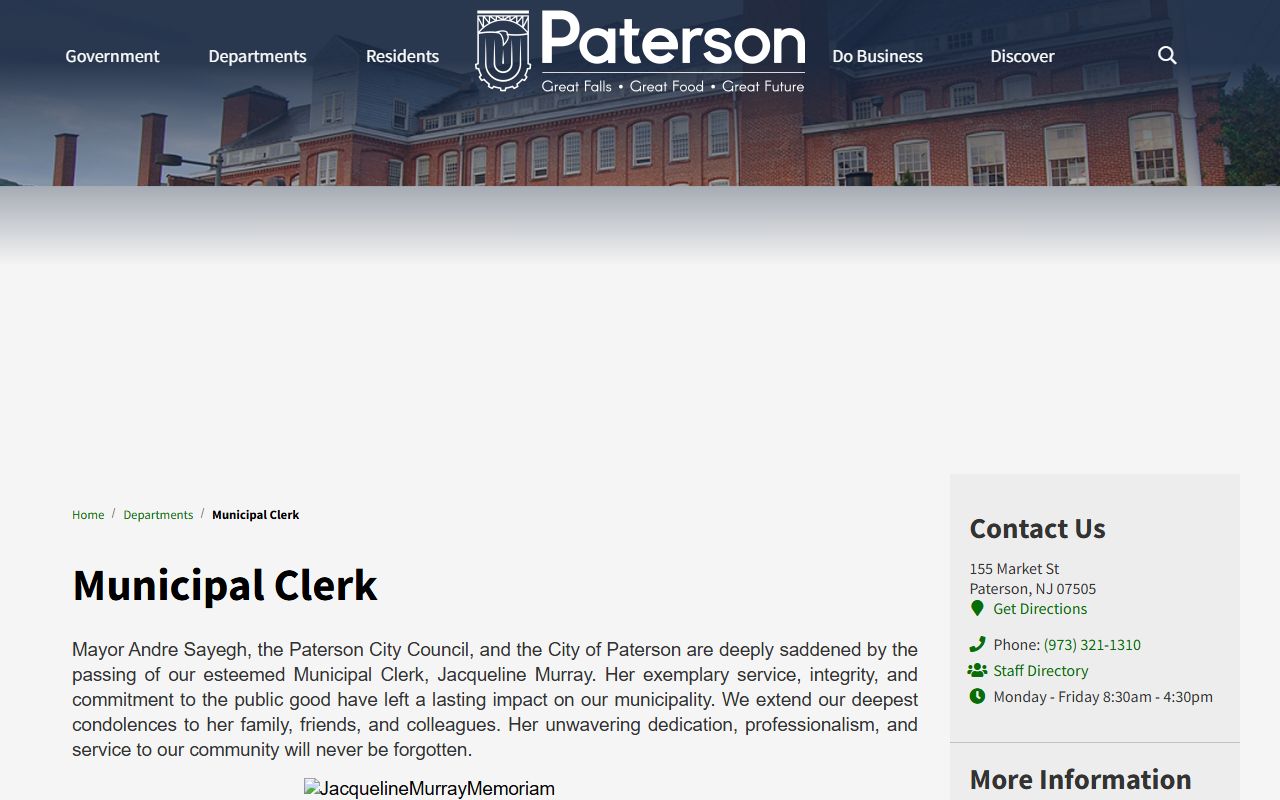 Paterson City Clerk page for background check OPRA requests