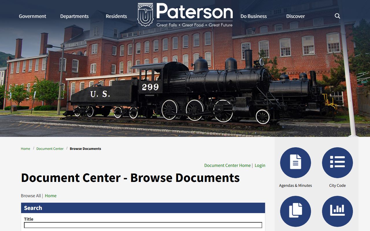 Paterson document center page for background check OPRA forms