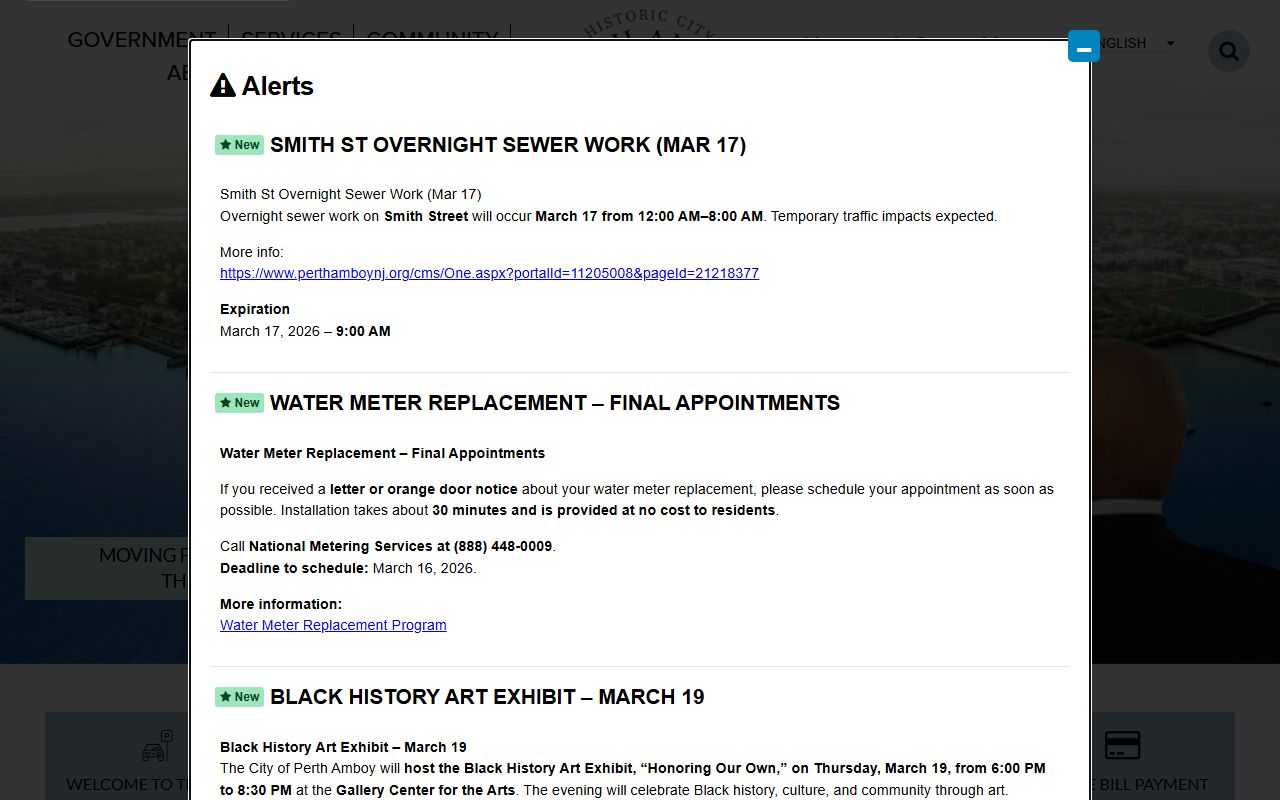 Perth Amboy city website for background check requests