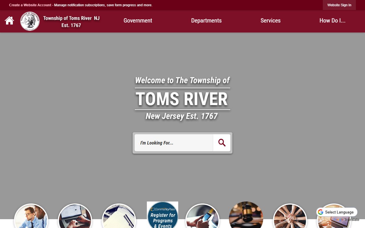 Toms River Township homepage for background check information