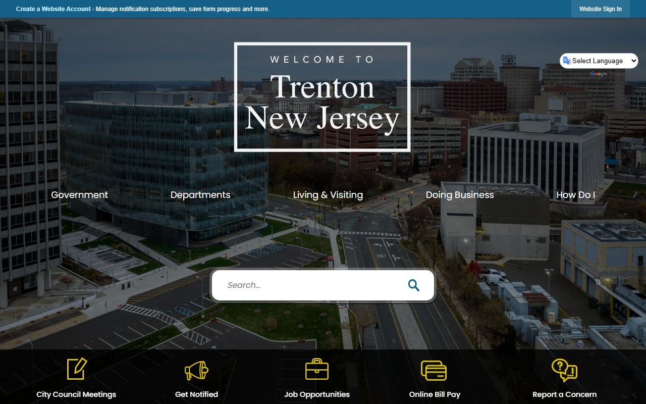 City of Trenton homepage for background check information