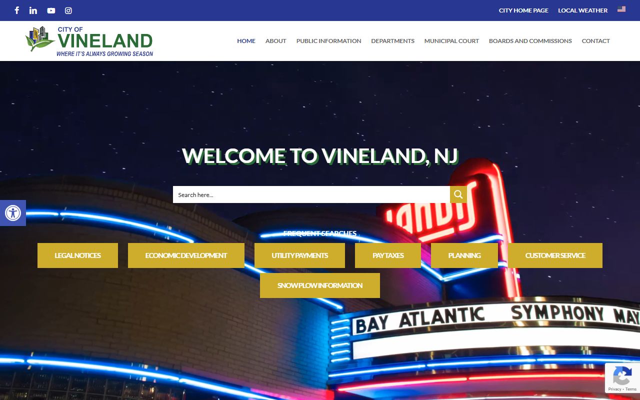City of Vineland homepage for background check information