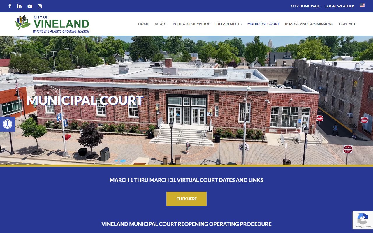 Vineland Municipal Court page for background check court records