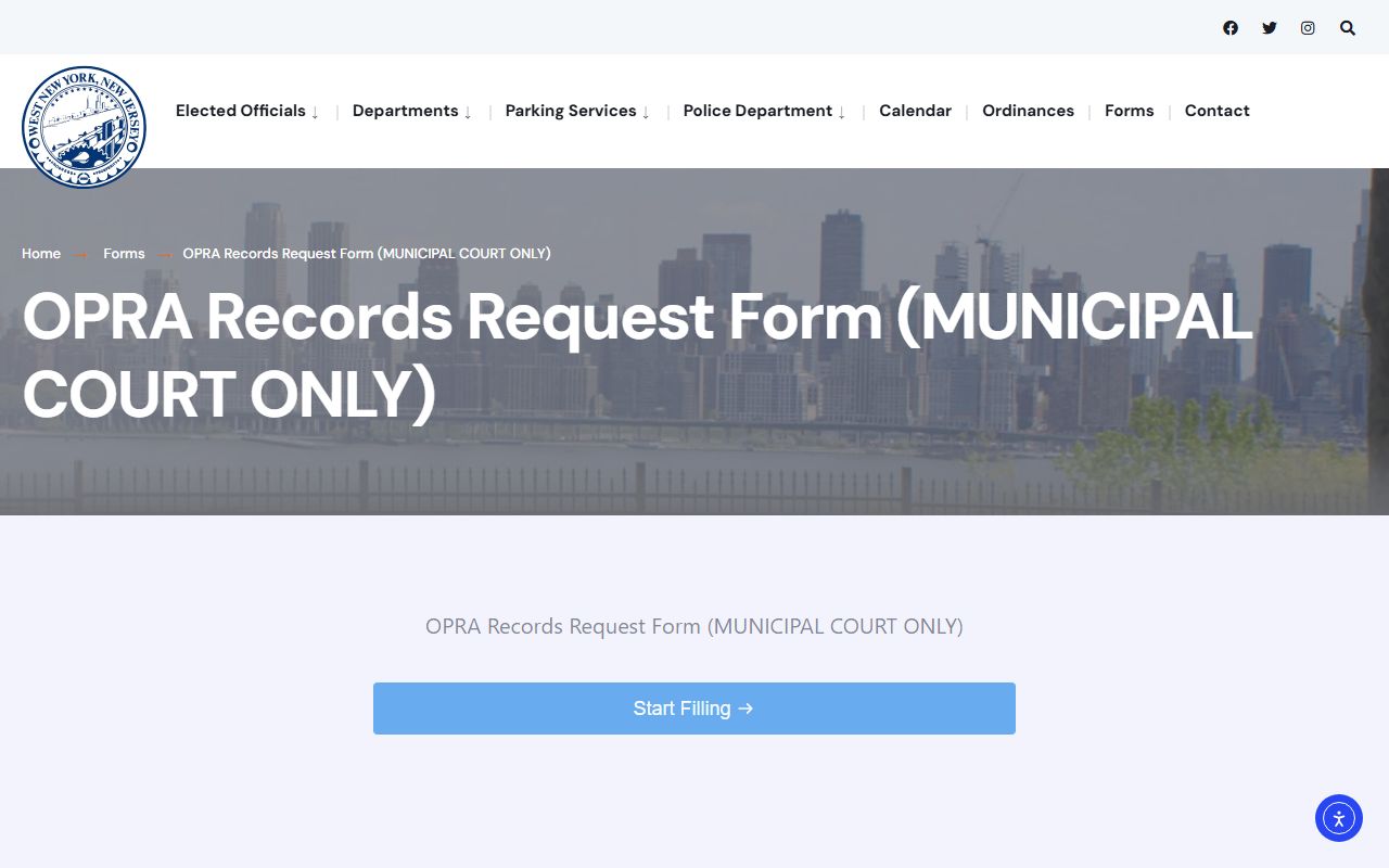 West New York OPRA portal page for background check record requests