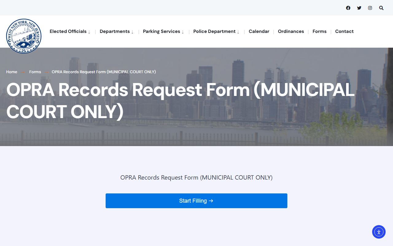 West New York OPRA request portal for background check filings
