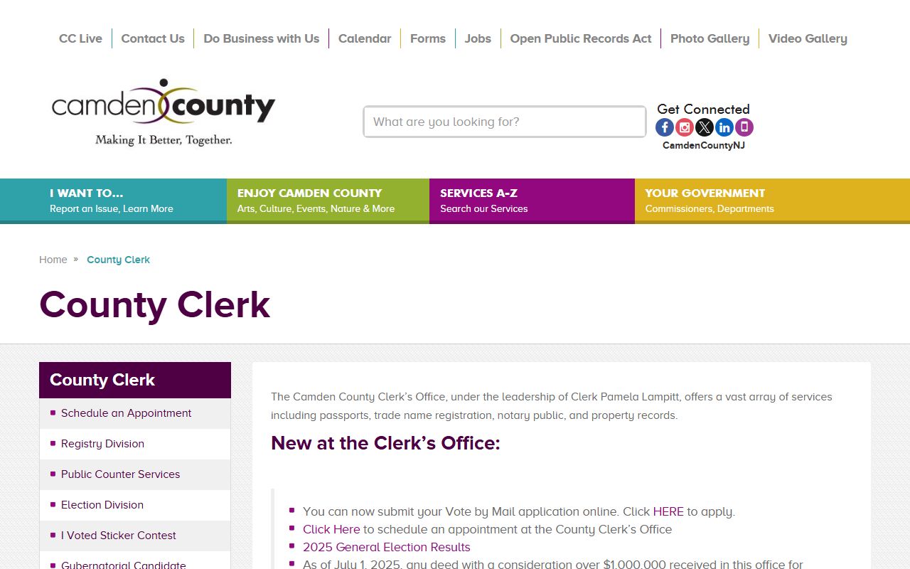 Camden County Clerk office for background check records