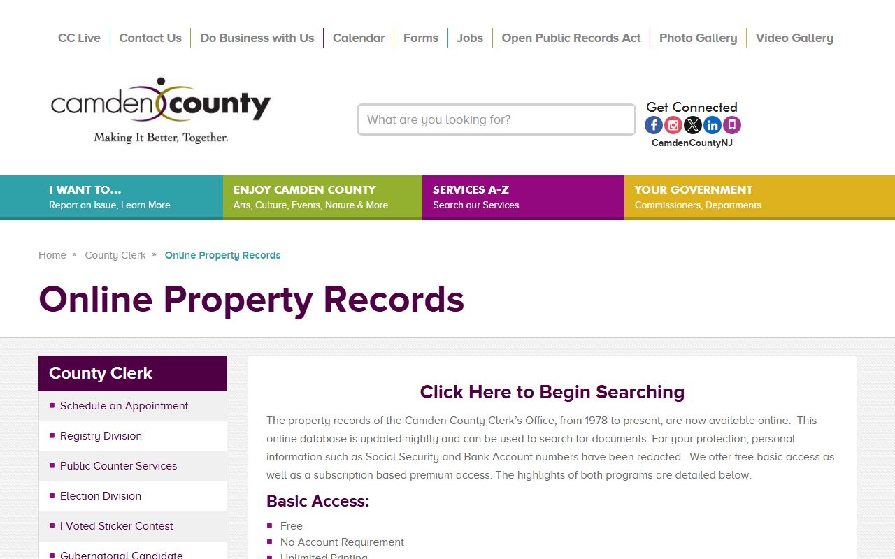 Camden County property records search for background check