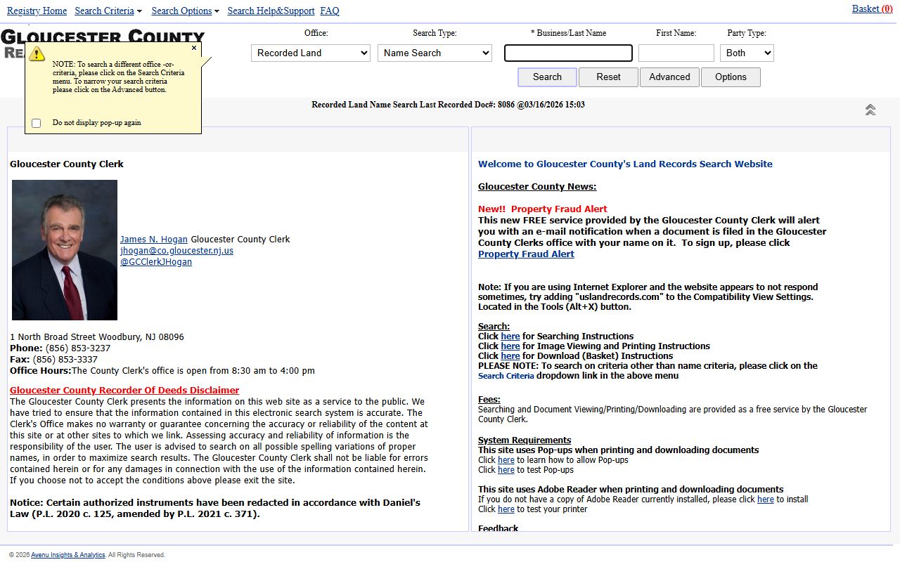 Gloucester County land records search portal for background checks