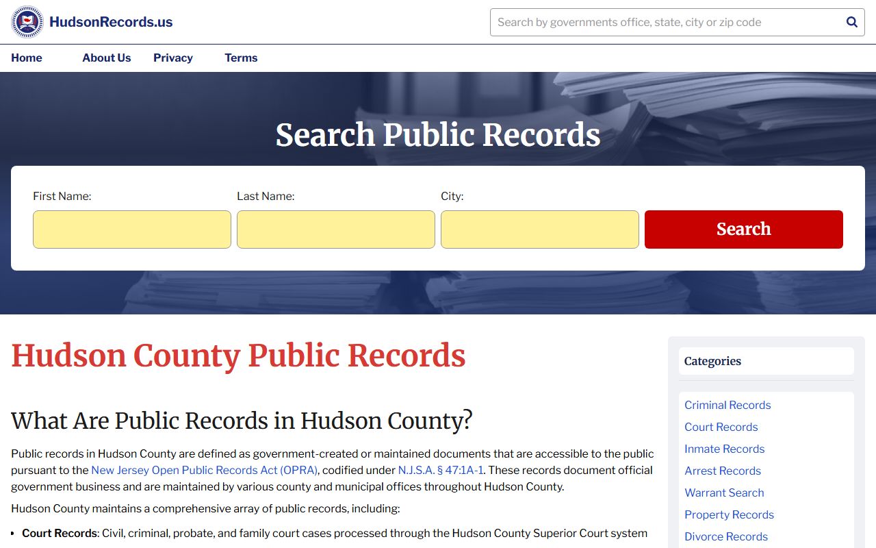 Hudson County online records portal for background check searches
