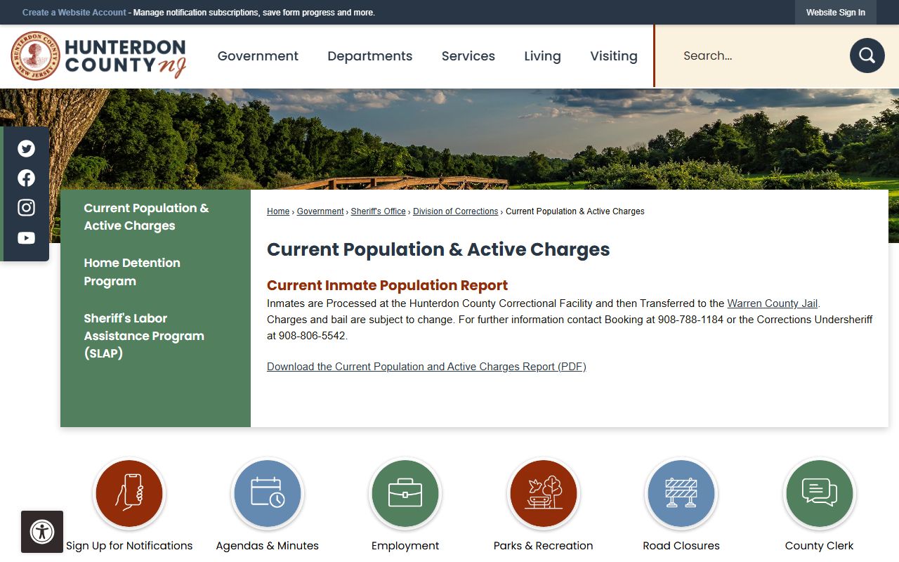Hunterdon County inmate population report for background checks