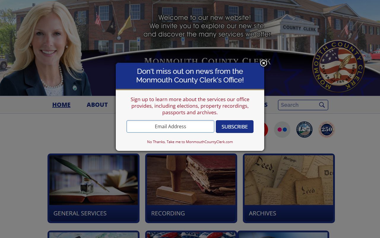 Monmouth County Clerk website for background check records