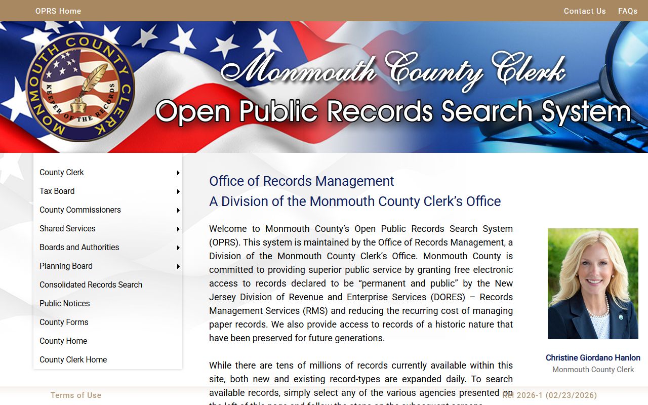 Monmouth County OPRS portal for background check searches