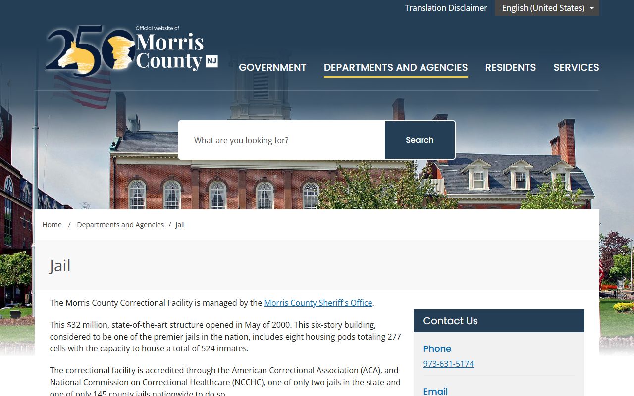 Morris County Correctional Facility for background check inmate lookup