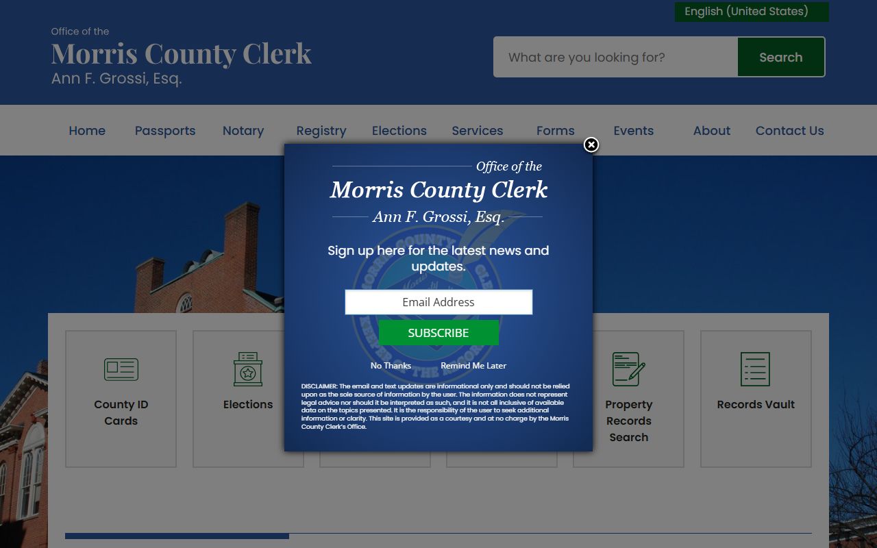 Morris County Clerk office for background check records