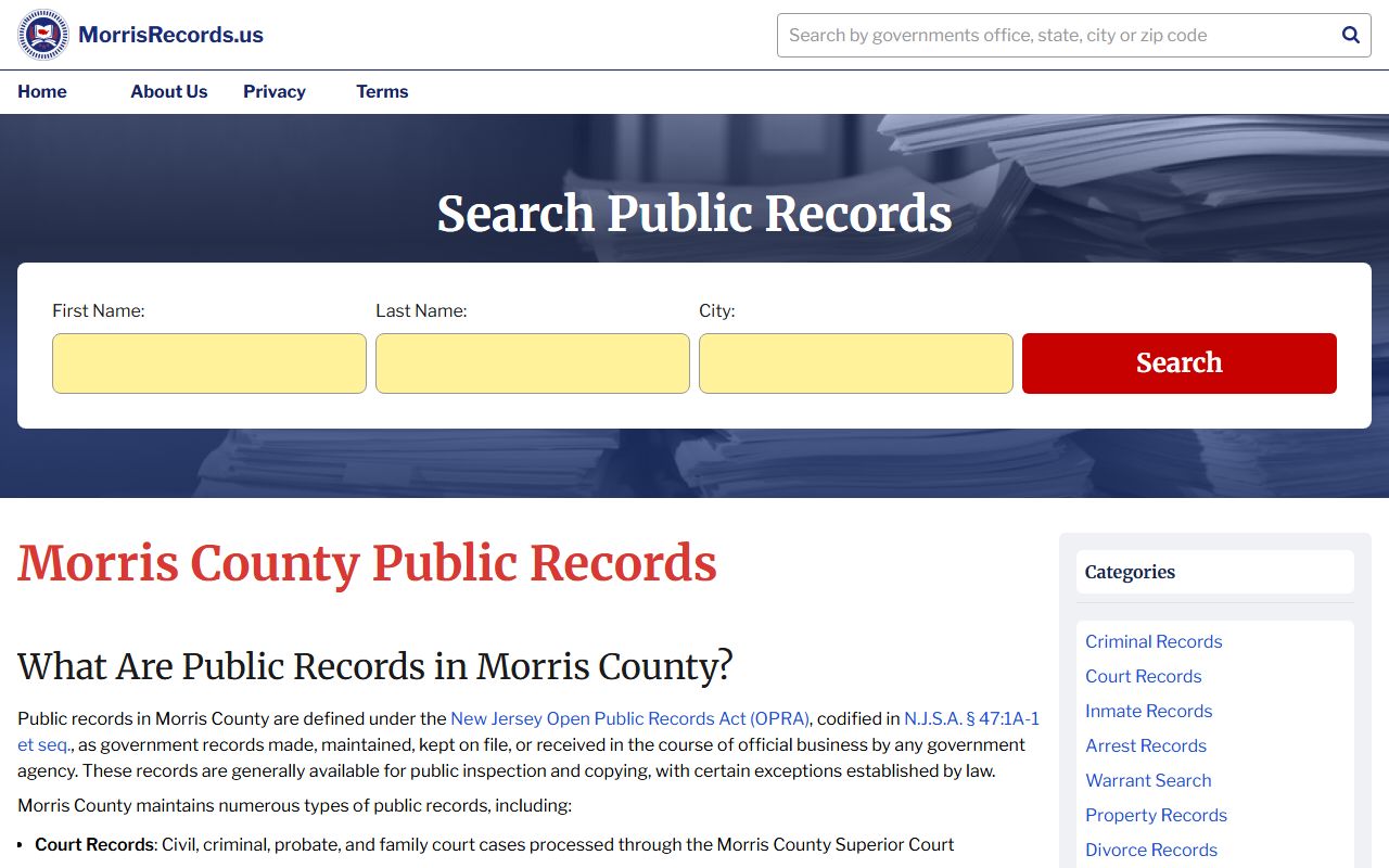 Morris County records portal for background check searches