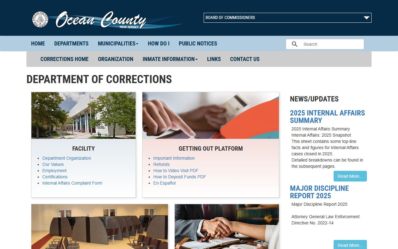 Ocean County Corrections facility for background check inmate records