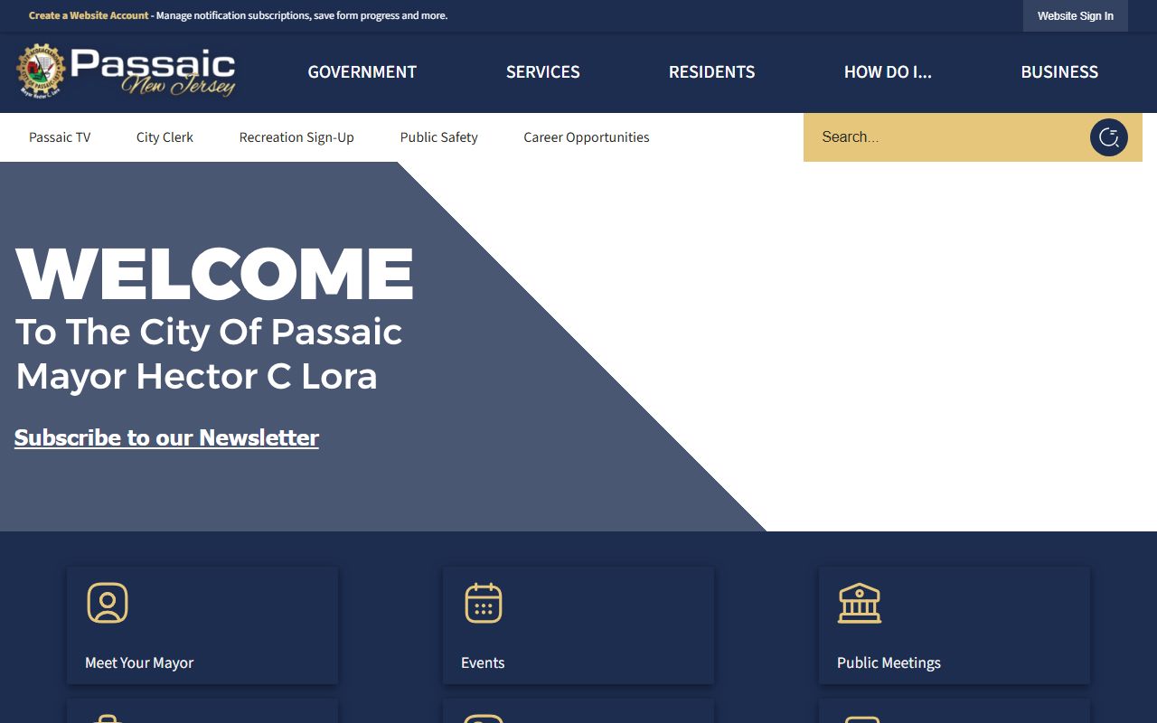 City of Passaic homepage for Passaic County background check resources
