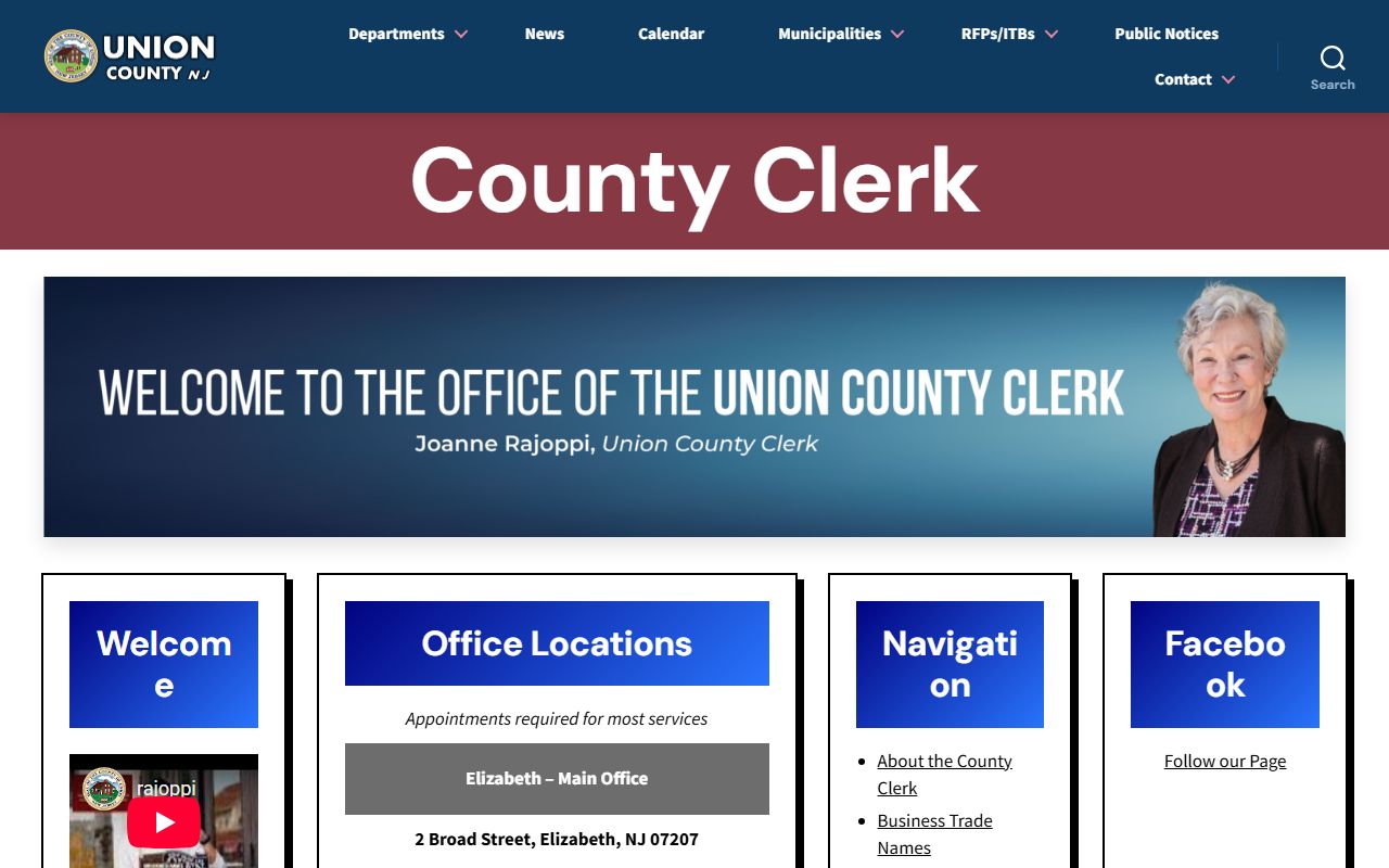 Union County Clerk office website for background check records