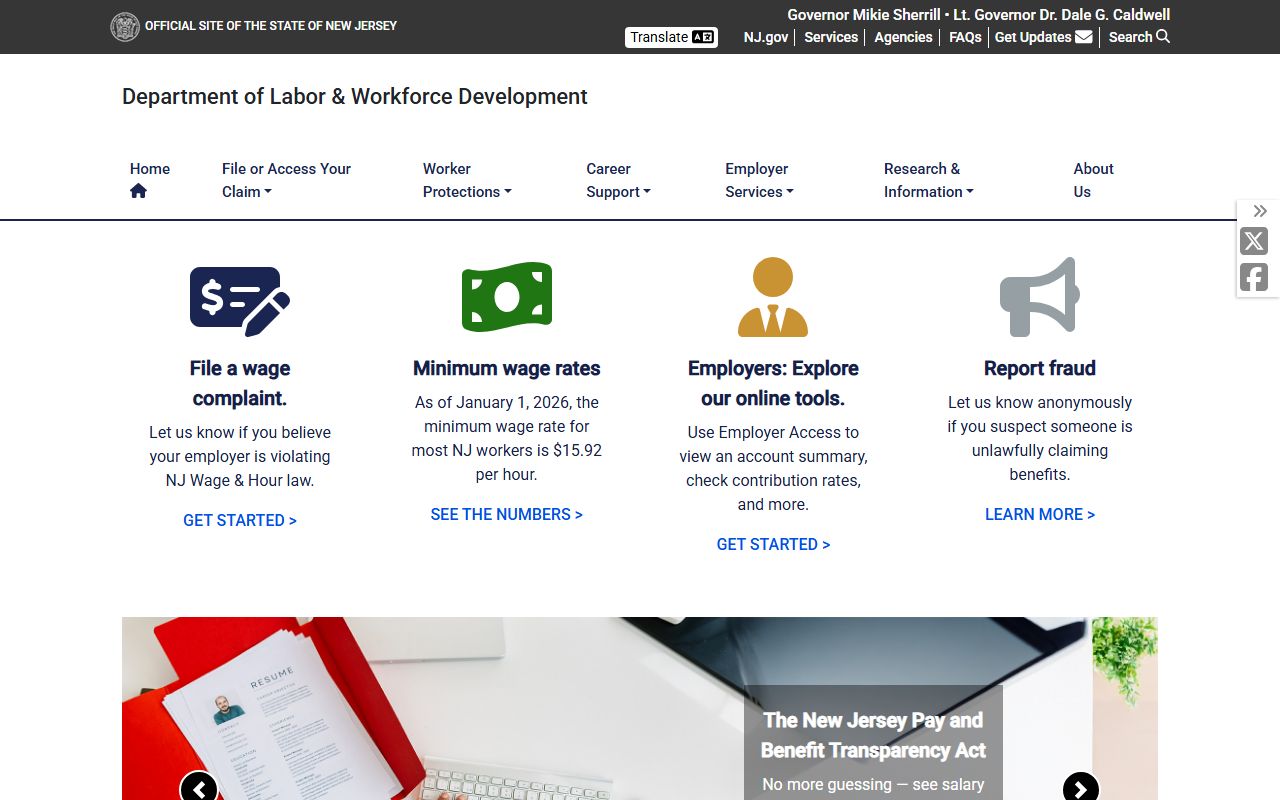 New Jersey Department of Labor background check records